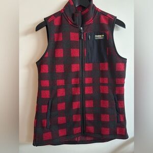 L.L. Bean Red and Black Plaid Fleece Vest